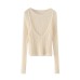 Solid color round neck long sleeved top