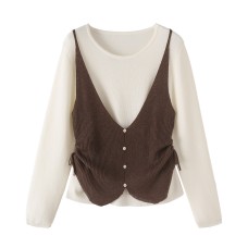 Round neck long sleeved drawstring top