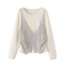 Round neck long sleeved drawstring top