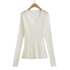 V-neck off shoulder loose long sleeved top