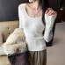 Soft Color Sweet Style Pink U-Neck Knit Top for Women