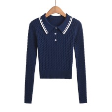 Collar button elastic slim top