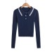 Collar button elastic slim top