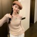 One Shoulder Off-Shoulder Lightweight Split Back Knit Long Sleeve Top for Women