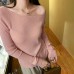 One Shoulder Off-Shoulder Lightweight Split Back Knit Long Sleeve Top for Women