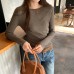 Style Solid Color Wool Inner Layer Long Sleeve Knitwear for Women, Slim Fit, Elegant Top