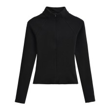 Half high collar zipper long sleeved tight top