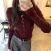 Chic Knit Crop Top for Women, Half-Open Neckline, Slim Fit, Long Sleeve