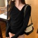 Chic V-Neck Twisted Pleated Asymmetrical Long Sleeve Knit Top for Women