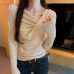 Chic V-Neck Twisted Pleated Asymmetrical Long Sleeve Knit Top for Women