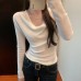 gentle off-the-shoulder drape neckline sheer fitted long sleeve knit top for women gentle off-the-shoulder drape neckline sheer fitted long sleeve knit top for women