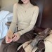 Solid Color Autumn Round Neck Long Sleeve Fitted Slimming Elegant Top