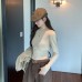 Solid Color Autumn Round Neck Long Sleeve Fitted Slimming Elegant Top