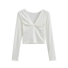 Twisted V-neck long sleeved top