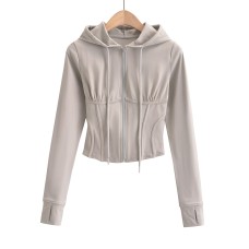 Slim fit drawstring hooded zipper top