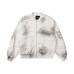 Distressed Cut-Out Washed Design  Long Sleeve  Zipper Closure Stand Collar Loose Fit