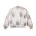 Distressed Cut-Out Washed Design  Long Sleeve  Zipper Closure Stand Collar Loose Fit