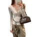 Vintage Mixed Color Half-Open Neck Long Sleeve Knitwear for Women Vintage Mixed Color Half-Open Neck Long Sleeve Knitwear for Women