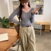 Style Regular Shoulder V-Neck Long Sleeve Knit Top for Women, Hollow-Out Sheer Fit