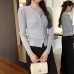 Gentle Style Youthful V-Neck Slim Fit Long Sleeve Knit Top for Women