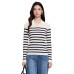 Color blocked striped polo collar lapel top for women