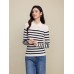 Color blocked striped polo collar lapel top for women