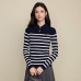 Color blocked striped polo collar lapel top for women