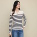 Color blocked striped polo collar lapel top for women