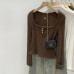 Soft Knit Bodycon Top for Women, Square Neck, Elastic Fit, Long Sleeve