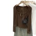 Soft Knit Bodycon Top for Women, Square Neck, Elastic Fit, Long Sleeve