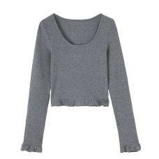 Design Sense Ruffled Long Sleeve Inner Layer Top for Women