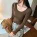 Design Sense Ruffled Long Sleeve Inner Layer Top for Women