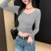 Design Sense Ruffled Long Sleeve Inner Layer Top for Women