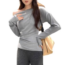Chic Off-Shoulder Slim-Fitting Crop Top for Women Long Sleeve