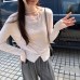 Open Fork Tie-Back Long Sleeve Knit Top for Women