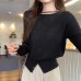 Open Fork Tie-Back Long Sleeve Knit Top for Women