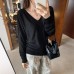 Relaxed  V-Neck Long Sleeve Knit Top for Women