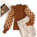 Style Polka Dot Bubble Sleeve Vertical Stripe Top