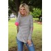 Floral Style Stripe Round Neck Slim Fit Sleeve Splicing Women's Top