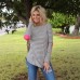 Floral Style Stripe Round Neck Slim Fit Sleeve Splicing Women's Top