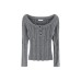 Cable Knit Off-Shoulder Grey Knitwear Top for Women, Long Sleeve