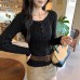 Cable Knit Off-Shoulder Grey Knitwear Top for Women, Long Sleeve