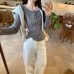 Cable Knit Off-Shoulder Grey Knitwear Top for Women, Long Sleeve