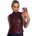 Women's Leather High Neck Unique Fitted Asymmetrical Sleeveless Top