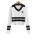 Striped V-neck long sleeved top