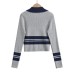 Striped V-neck long sleeved top