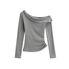 Slanted off shoulder irregular long sleeved top