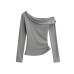 Slanted off shoulder irregular long sleeved top