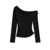 Slanted off shoulder irregular long sleeved top