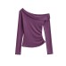 Slanted off shoulder irregular long sleeved top